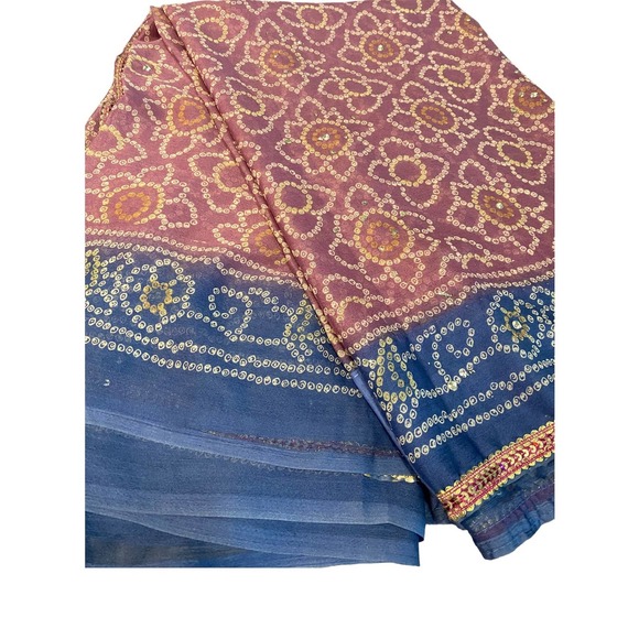Women's Blue & Purple Indian Bandhani Style Sari / Saree - Picture 3 of 5